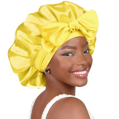 YANIBEST Satin Bonnet Silk Bonnet for Sleeping Double Layer Satin Lined Hair Bonnet with Tie Band for Women Curly Hair