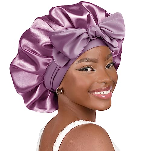 YANIBEST Satin Bonnet Silk Bonnet for Sleeping Double Layer Satin Lined Hair Bonnet with Tie Band for Women Curly Hair