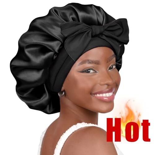 YANIBEST Satin Bonnet Silk Bonnet for Sleeping Double Layer Satin Lined Hair Bonnet with Tie Band for Women Curly Hair