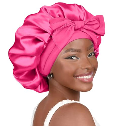 YANIBEST Satin Bonnet Silk Bonnet for Sleeping Double Layer Satin Lined Hair Bonnet with Tie Band for Women Curly Hair