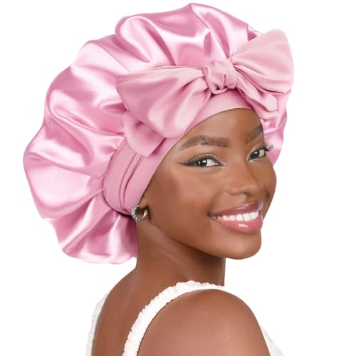 YANIBEST Satin Bonnet Silk Bonnet for Sleeping Double Layer Satin Lined Hair Bonnet with Tie Band for Women Curly Hair