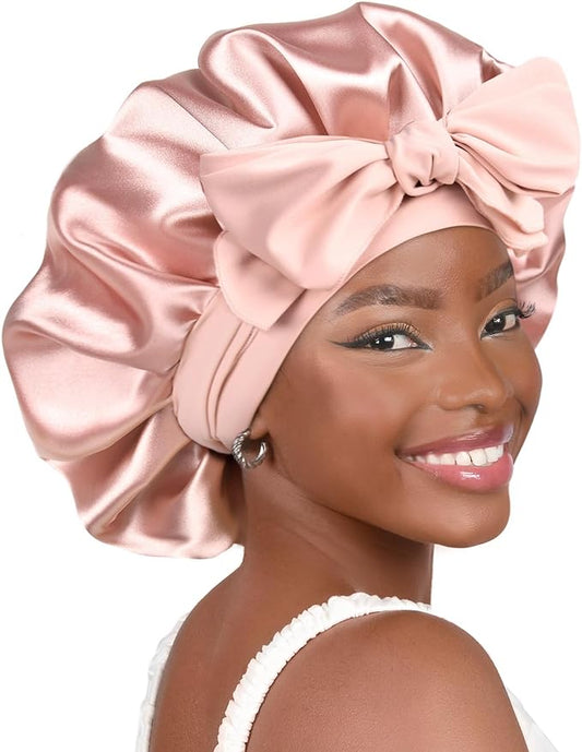 YANIBEST Satin Bonnet Silk Bonnet for Sleeping Double Layer Satin Lined Hair Bonnet with Tie Band for Women Curly Hair