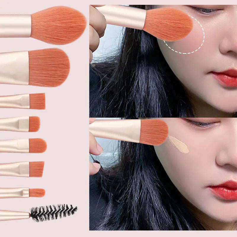 8Pcs Portable Makeup Brush Eyeshadow Foundation Blending Makeup Soft Fluffy Cosmetics Concealer Makeup Brushes Beauty Tools Bag