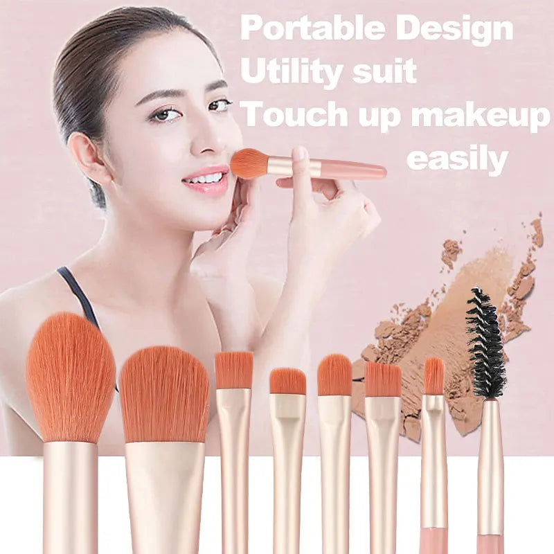 8Pcs Portable Makeup Brush Eyeshadow Foundation Blending Makeup Soft Fluffy Cosmetics Concealer Makeup Brushes Beauty Tools Bag