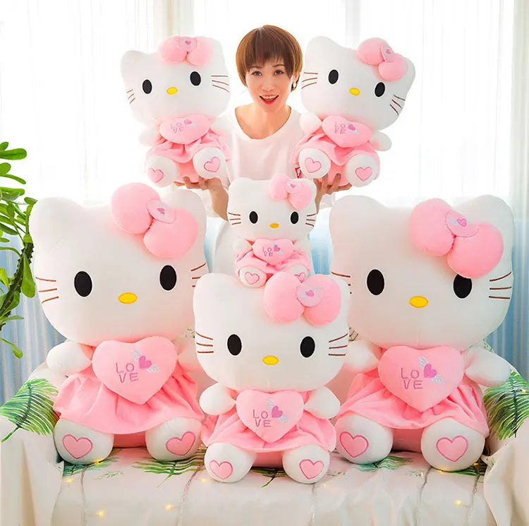 24-55cm Sanrio Hello Kitty Cat Plush Toys Cartoon KT Cat Plushie Doll Soft Stuffed Anime Pillow Birthday Gifts For Kids Girls