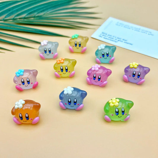 10pcs Star Kirby Action Figure Luminous Kirby accessories Decor DIY Resin Keychain Anime Figure Kids Birthday Xmas Gift Toys