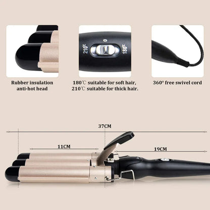 Curling Iron Wand With Lcd Temperature Display - 1 Inch Ceramic Tourmaline Triple Barrels Coating Hair Curler