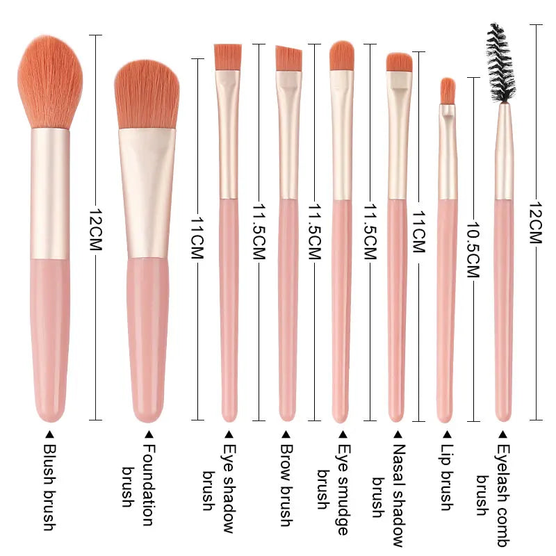 8Pcs Portable Makeup Brush Eyeshadow Foundation Blending Makeup Soft Fluffy Cosmetics Concealer Makeup Brushes Beauty Tools Bag